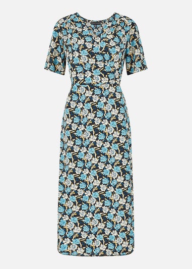 Mela Blue Flower Wrap Midi Dress