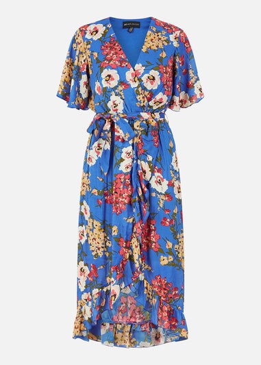 Mela Blue Bouquet Wrap Front Midi Dress