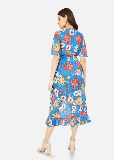 Mela Blue Bouquet Wrap Front Midi Dress