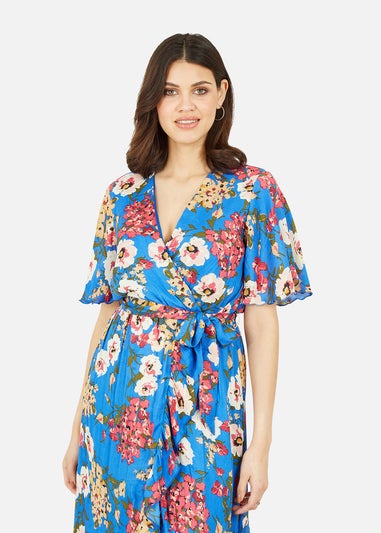 Mela Blue Bouquet Wrap Front Midi Dress