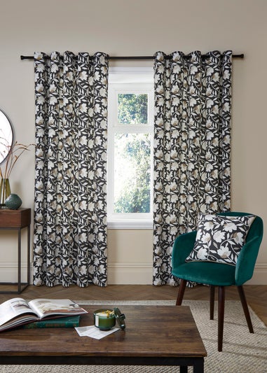 Fusion Luna Black Eyelet Curtains