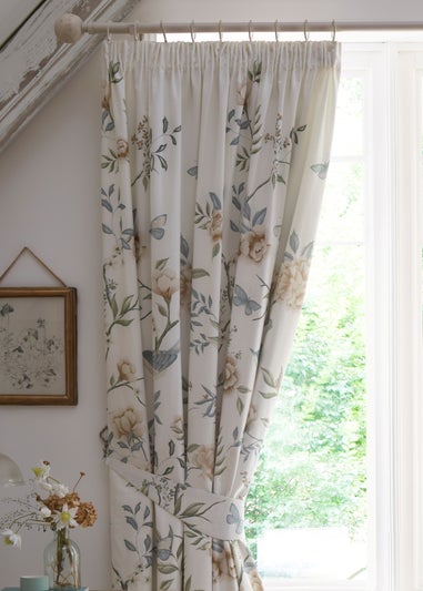 Dreams & Drapes Design Amelle Green Pencil Pleat Curtains With Tie-Backs