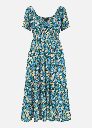 Mela Blue Floral Bardot Midi Dress