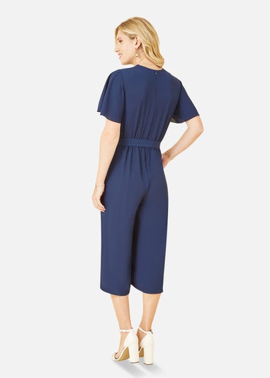 Mela Navy Wrap Over Jumpsuit With Angel Sleeves