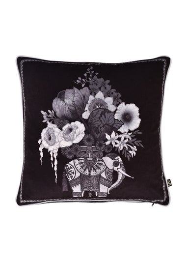 Laurence Llewelyn-Bowen Generou Elephant Velvet Black Filled Cushion (43cm x 43cm)