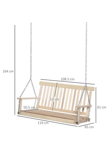 Outsunny Outdoor Wooden Swing Bench 2-Seater Porch Swing Chair Hanging Hammock