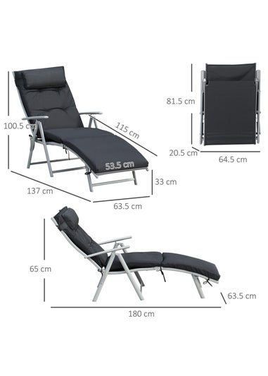 Outsunny Outdoor Patio Sun Lounger Garden Texteline Foldable Reclining Chair with Cushion - Black