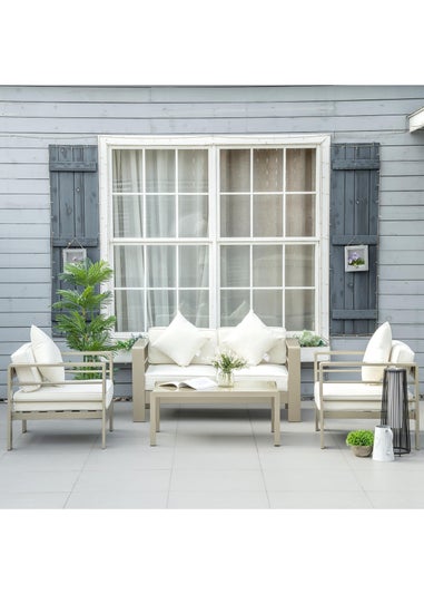Outsunny 4 PCs Aluminium Garden Furniture Set w/ Thick Padded Cushion