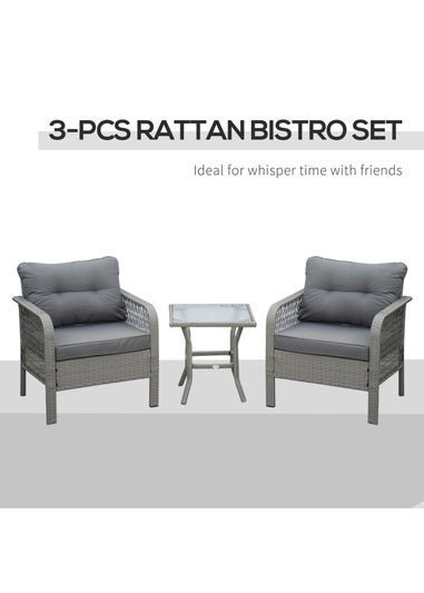 Outsunny 3 Pieces Patio Rattan Bistro Set with Tempered Glass Table