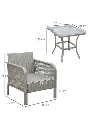 Outsunny 3 Pieces Patio Rattan Bistro Set with Tempered Glass Table