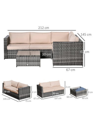 Outsunny 3Pcs Rattan Garden Furniture 4 Seater - Beige