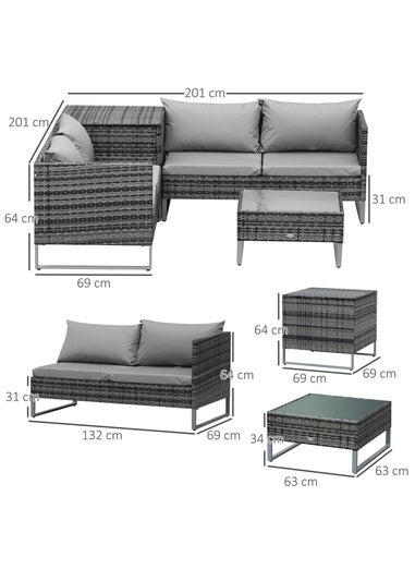 Outsunny 4 PCs Garden Rattan Wicker Outdoor Furniture - Mixed Grey