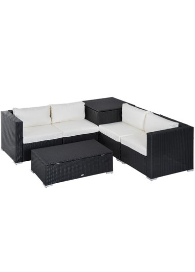 Outsunny 6PC Rattan Corner Sofa Set - Black