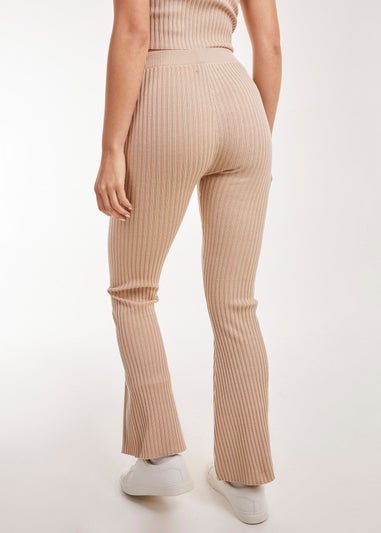 Pink Vanilla Stone Two Tone Rib Seam Detail Flares