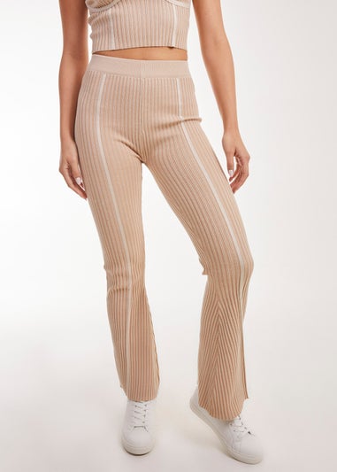 Pink Vanilla Stone Two Tone Rib Seam Detail Flares