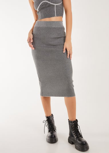 Pink Vanilla Black Two Tone Rib Midi Skirt