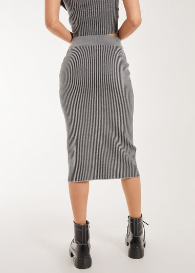 Pink Vanilla Black Two Tone Rib Midi Skirt