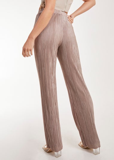 Pink Vanilla Brown Plisse Flared Trousers