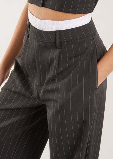 Pink Vanilla Charcoal Boxer Style Waist Pinstripe Trousers