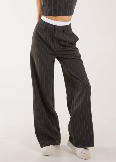 Pink Vanilla Charcoal Boxer Style Waist Pinstripe Trousers