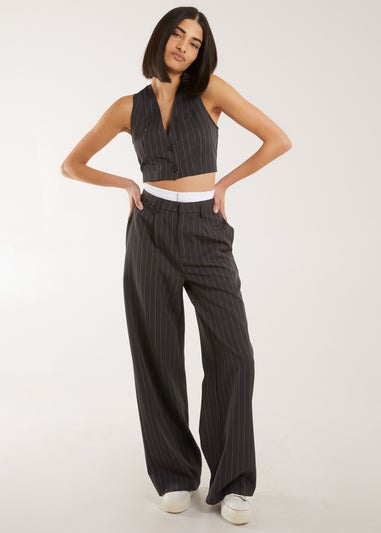 Pink Vanilla Charcoal Boxer Style Waist Pinstripe Trousers