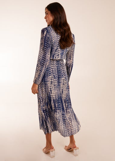 Blue Vanilla Navy Pleated Abstract Snake Print Wrap Dress