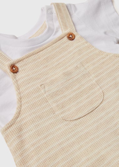 Baby Oatmeal Stripe Dungarees & T-Shirt Set (Newborn-23mths)