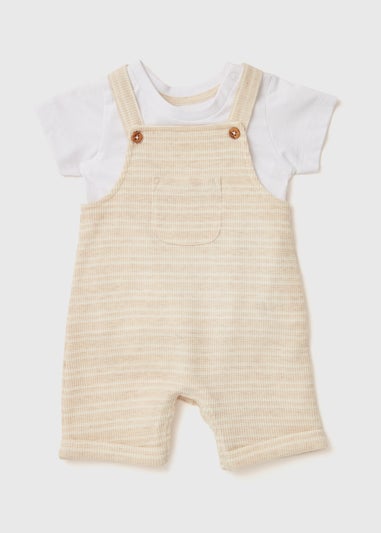 Baby Oatmeal Stripe Dungarees & T-Shirt Set (Newborn-23mths)