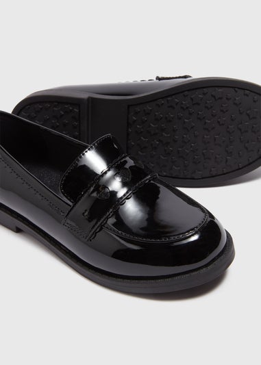 Girls Black Heart School Loafers (Younger 10-Older 5)