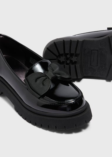 Girls Black Patent School Chunky Loafers (Younger 10-Older 5)