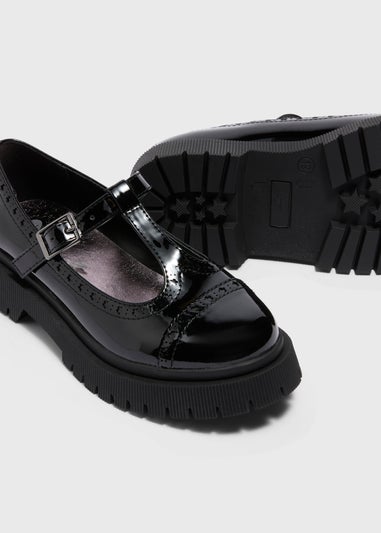 Girls Black School T-Bar Shoes (Younger 10-Older 5)