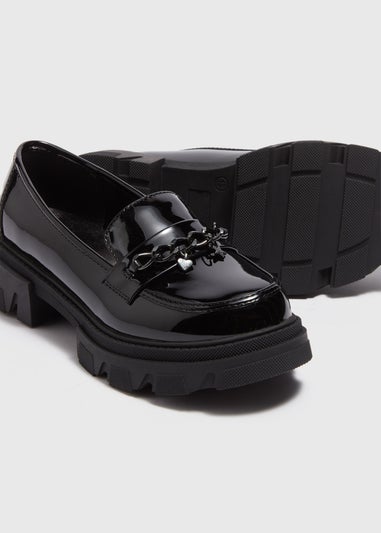 Girls Black Chain Chunky Loafers (Younger 10-Older 5)