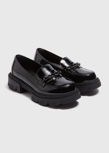 Girls Black Chain Chunky Loafers (Younger 10-Older 5)