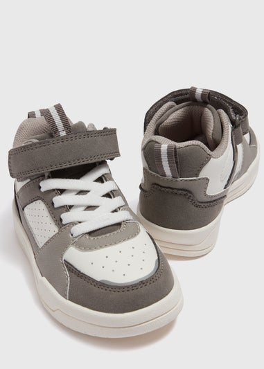 Boys Grey High Top PU Trainers (Younger 4-12)