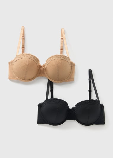 2 Pack Nude & Black Balcony Bra