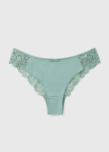 Green Lace Detail Brazilian Knickers