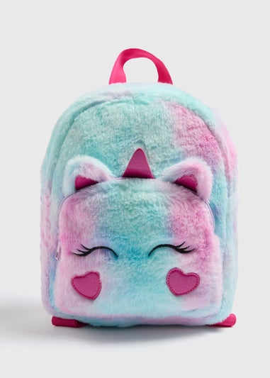 Girls Pink Faux Fur Unicorn Backpack