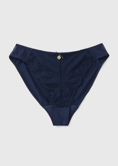 Navy Embroidered High Leg Knickers