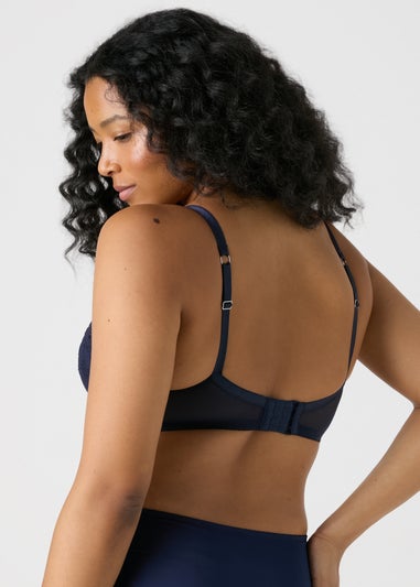 Navy DD+ Embroidered Padded Bra