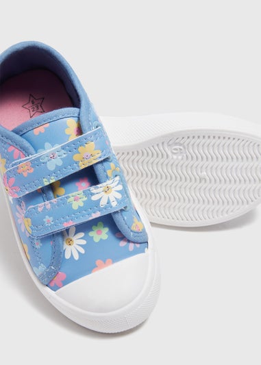 Girls Blue Floral Strap Trainers (Younger 4-12)