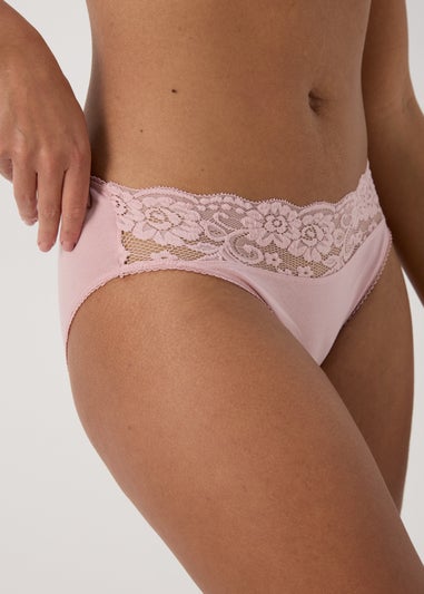 4 Pack Pink & Green Lace Trim High Leg Knickers