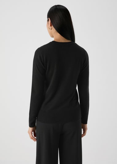 Black Plain Ribbed Jumper