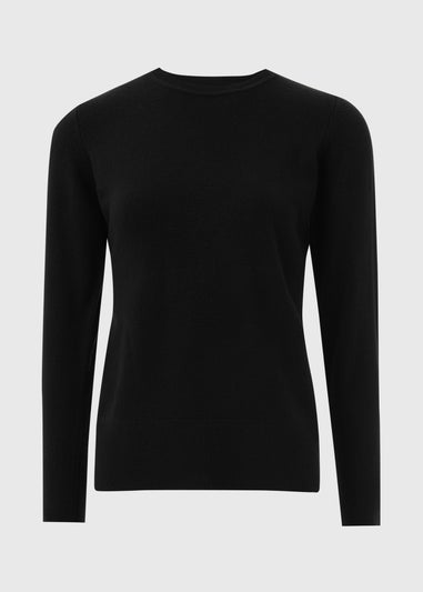 Black Plain Ribbed Jumper