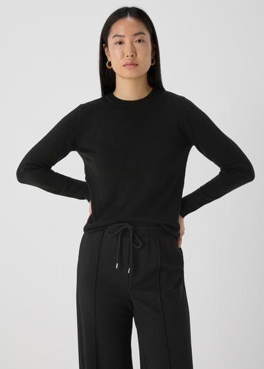 Black Plain Ribbed Jumper