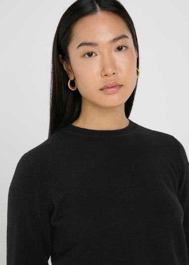Black Plain Ribbed Jumper