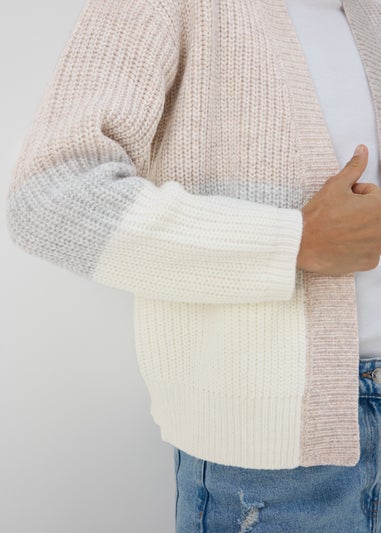 Beige Block Knitted Cardigan