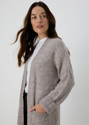 Beige Longline Knitted Cardigan