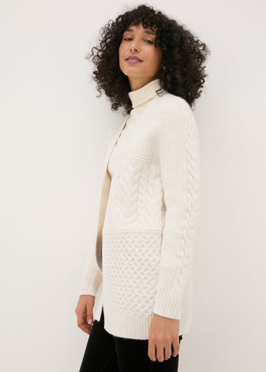 Cream Mixed Stitch Cable Knit Cardigan