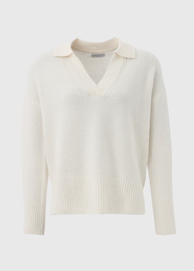 Cream Ribbed V-Neck Jumper