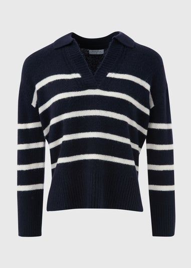 Navy Stripe V-Neck Jumper